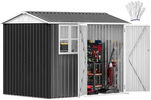 DWVO 8x6 FT Outdoor Storage Shed, Metal with Lock & Window - Gray & White