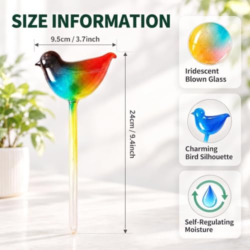 Glass Plant Watering Globes, 3 Pack Colorful Bird Self Watering Devices for Indoor & Outdoor Plants, Automatic Drip Irrigation Bulbs for Vacation, Cute Garden Decoration