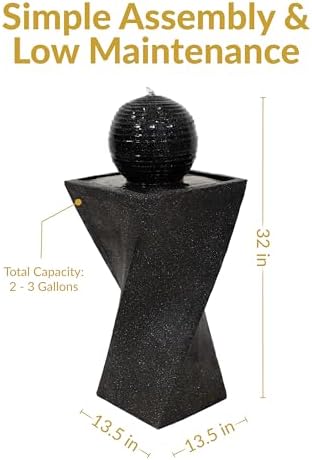 Sunnydaze 32" Solar Water Fountain with LEDs & 4 hrs Battery Backup, Black
