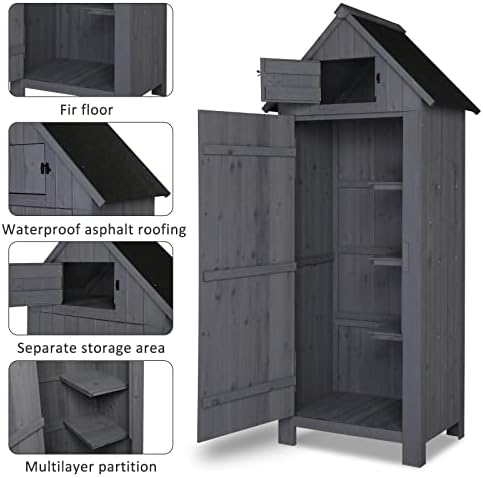 Outvita Outdoor Storage Shed, 70 Inch, Grey