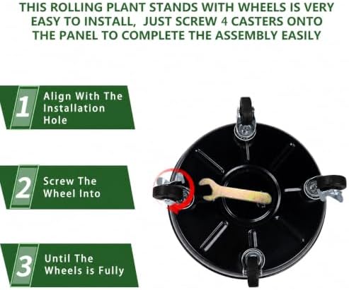 3 Pack Metal Plant Caddy with Wheels 12 Inch Black, Round Rolling Heavy Duty Plant Dolly, Heavy Plant Pot Mover Outdoors or Indoors, The Metal Wheel Can Rotate 360 Degrees or Lockable.
