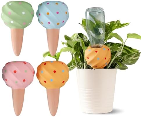 RoseFlower 4 Pack Large Terracotta Self Watering Spikes, 210ml *4 Plant Watering Devices, Decorative Self Plant Watering Stakes Insert Terracotta Automatic Watering Globes for Indoor Outdoor Plants