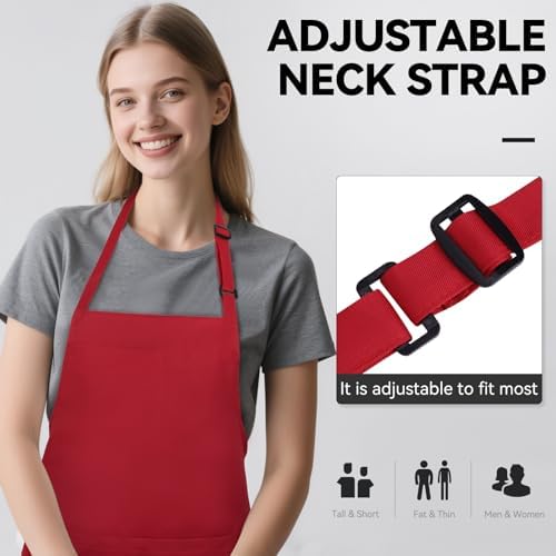 2 Pack Kitchen Aprons with 2 Pockets for Women Men, Chef Aprons for Baking BBQ Cooking, Red