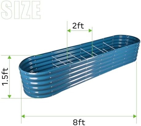 Land Guard 8×2×1.5ft Galvanized Raised Garden Bed Kit, Raised Garden Boxes Outdoor, Oval Metal Raised Garden Beds for Vegetables, Blue