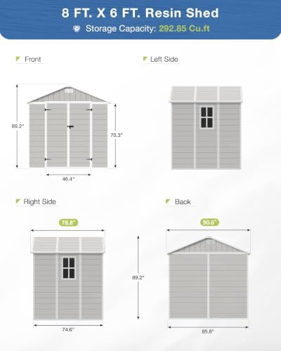 Amopatio 8x6 FT Storage Shed with Floor Included, Sandstone