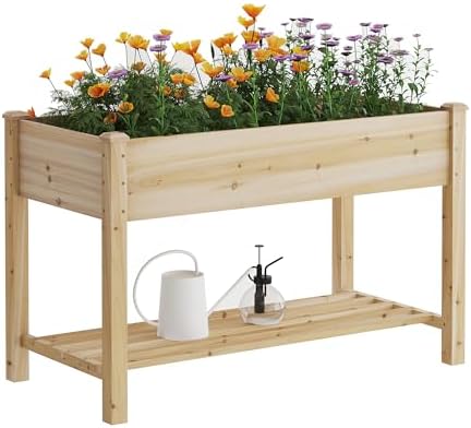 Raised Garden Bed with Legs Elevated Wooden Planter Box Stand Large Planter Stand Box for Fruits Vegetables Flowers with Divider with Bag - 48 * 24 * 30.5IN