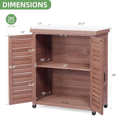 Outdoor Storage Cabinet with Metal Tabletop, Cedar Wood Garden Workstation