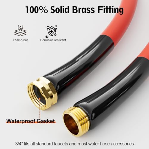 5/8" x 75FT Hot/Cold Rubber Garden Water Hose, -50℉ to 190℉