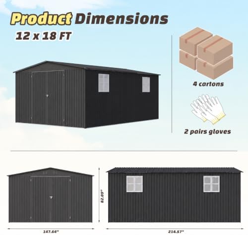 12x18 FT Metal Storage Shed, Large Outdoor Garden Tool Shed