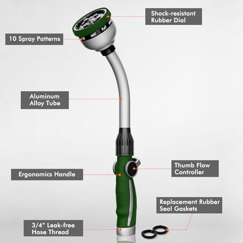 RESTMO Watering Wand Heavy Duty, 15-Inch Long Hose Nozzle Sprayer