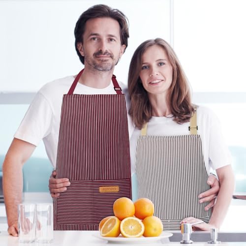 VALOME 2 Pack Kitchen Aprons with Pockets, Cooking Chef Apron for Men Women