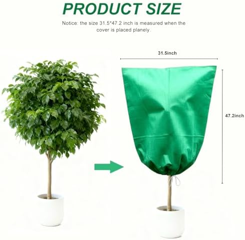 4 Pack Frost Blankets for Outdoor Plant Covers Freeze Protection Frost Covers（31.5" x 47.3"） with Zipper Drawstring Outdoor Winter Frost Cold Weather Shrubs Trees Jacket Covers(Green)