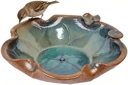 Ceramic Bird Bath and Feeder, Heavy Duty 12.5-In Ground Ceramic Birdbath