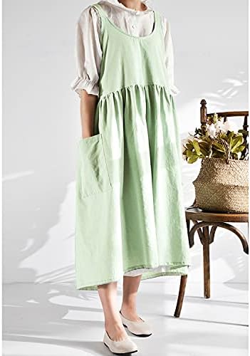 Cotton Linen Apron Cross Back Apron for Women with Pockets Pinafore Dress