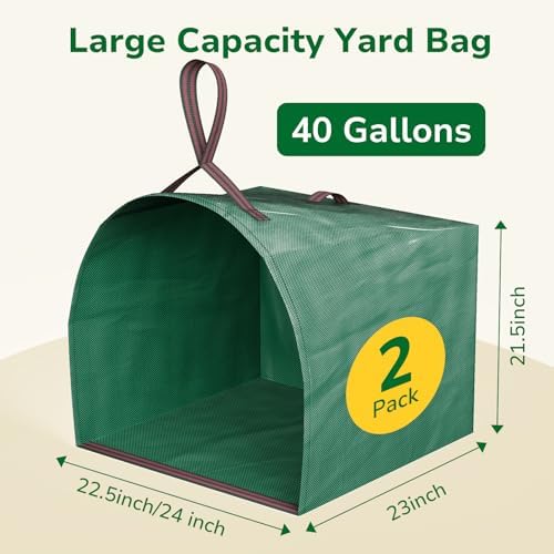 Lawn Bag, 40 Gallon Yard Waste Bags, Heavy Duty PP Garden Leaf Bags for Leaves, Grass and Debris, Reusable & Foldable Leaf Collector with Handles, Wide Opening and Self-stand Design, 2 Pack