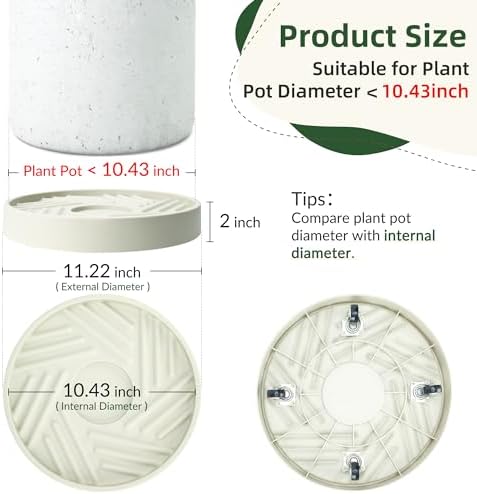2PCS Round Plant Caddy with Hidden Wheels, Heavy Duty Rolling Plant Stand Caddy with Wheels, Pot Base for Indoor Outdoor, Beige, 11 inches