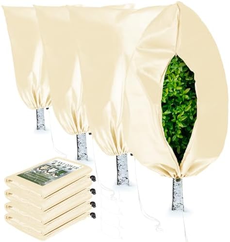 Homimp Plant Covers Freeze Protection, 4 Pack Frost Covers with Zipper Drawstring (71" x 47.3") Plant Protection Cover Bags for Outdoor Winter Frost Cold Weather Shrubs Trees Jacket Covers,Yellow
