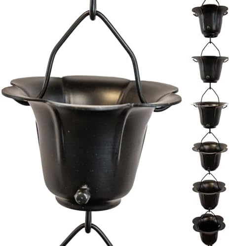 Nutshell Stores Flower Cups Rain Chain - Black - 17 Feet