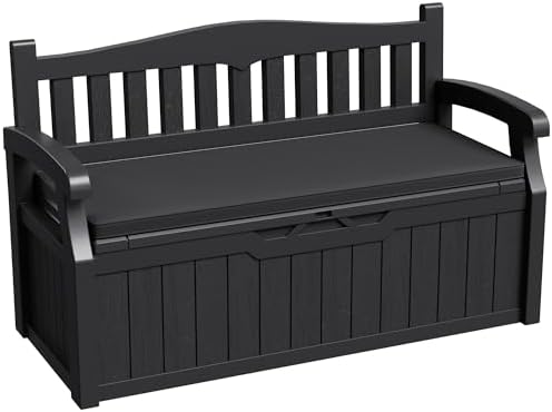 Greesum 80 Gallon Outdoor Storage Bench Deck Box,Black