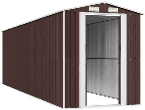 Tidyard Large Garden Shed, Dark Brown Galvanized Steel Storage Unit for Outdoor Tools, Pool Essentials, and Yard Equipment