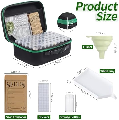 Douorgan Seed Storage Box, Portable Seed Saving Box, Sturdy Seed Organizer Kit Seed Envelopes Funnel Label, Seed Container for Flower Plants Vegetable Seed, L-120 Slots