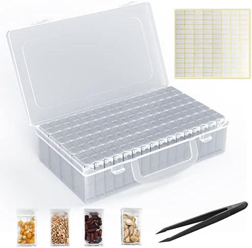 64 Slot Seed Box,112 Stickers Tweezers,Bead & Seed Storage Organizer | Use for Flower Seeds,Vegetable Seeds.