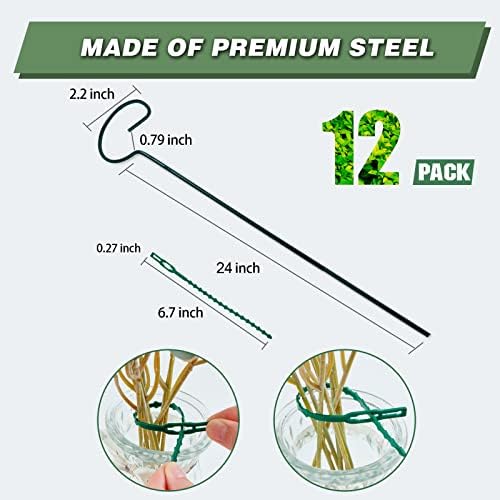12 Pack 24 Inch Plant Support Stakes for Outdoor Plants and Indoor Flowers