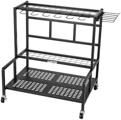 3-Tier Garden Tool Organizer with Wheels, Heavy-Duty Steel Garage Rack