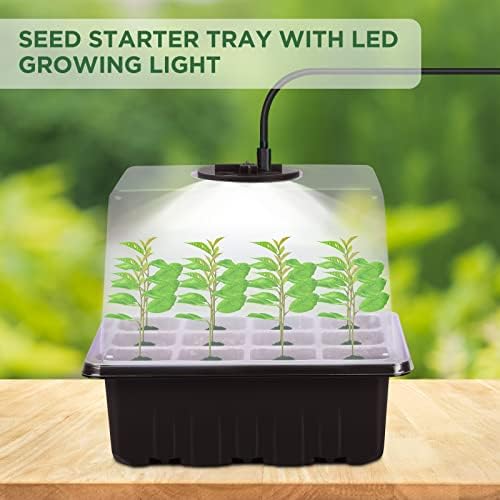Seed Starter Tray with Light, 6PCS Seed Starter Kit with Grow Light, Seedling Starter Trays with Humidity Domes, Covers Height 3.9", Indoor Gardening Plant Germination Trays