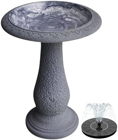 Pedestal Birdbath with Solar Fountain, Resin Stone Composite Outdoor Garden Decor, Standing Bird Bath for Outside Patio Yard, 23-Inch Tall, Garden Fountain, Resin Bird Baths, Hummingbird Bowl