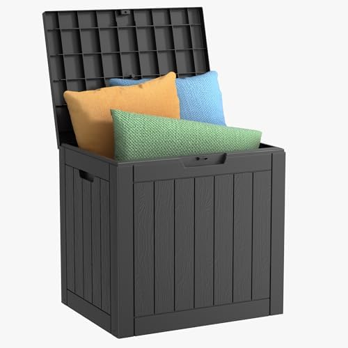 45 Gallon Outdoor Storage Box Waterproof, Lockable Resin Deck Box for Patio Furniture, Pool Supplies & Garden Tools, Weatherproof Outside Storage Bin for Backyard Porch (Black, 45 Gallon)
