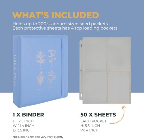 Wildgoose Seed Binder - Garden Seed Packet Organizer, Storage Book, Blue