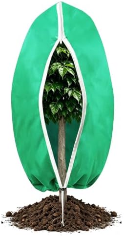 Plant Covers Freeze Protection, 78.74“×94.49” 1Pack Winter Frost Cloth Blanket with Zipper&Drawstring,Non-Woven Tree Jacket for Garden Cold Wind Snow Animal(Green)