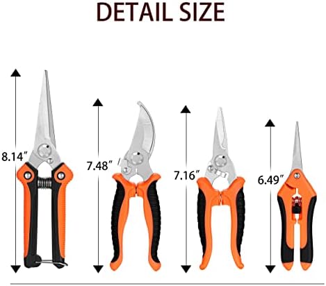 5 pack Garden Pruning Shears Stainless Steel Blades, Handheld Scissors Set with Gardening Gloves,Heavy Duty Garden Bypass Pruning Shears,Tree Trimmers Secateurs, Hand Pruner (Orange)