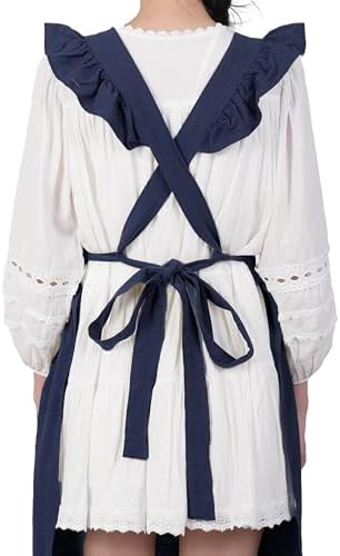 Aoomzoon Vintage Cotton Aprons for Women with Lace Ruffle