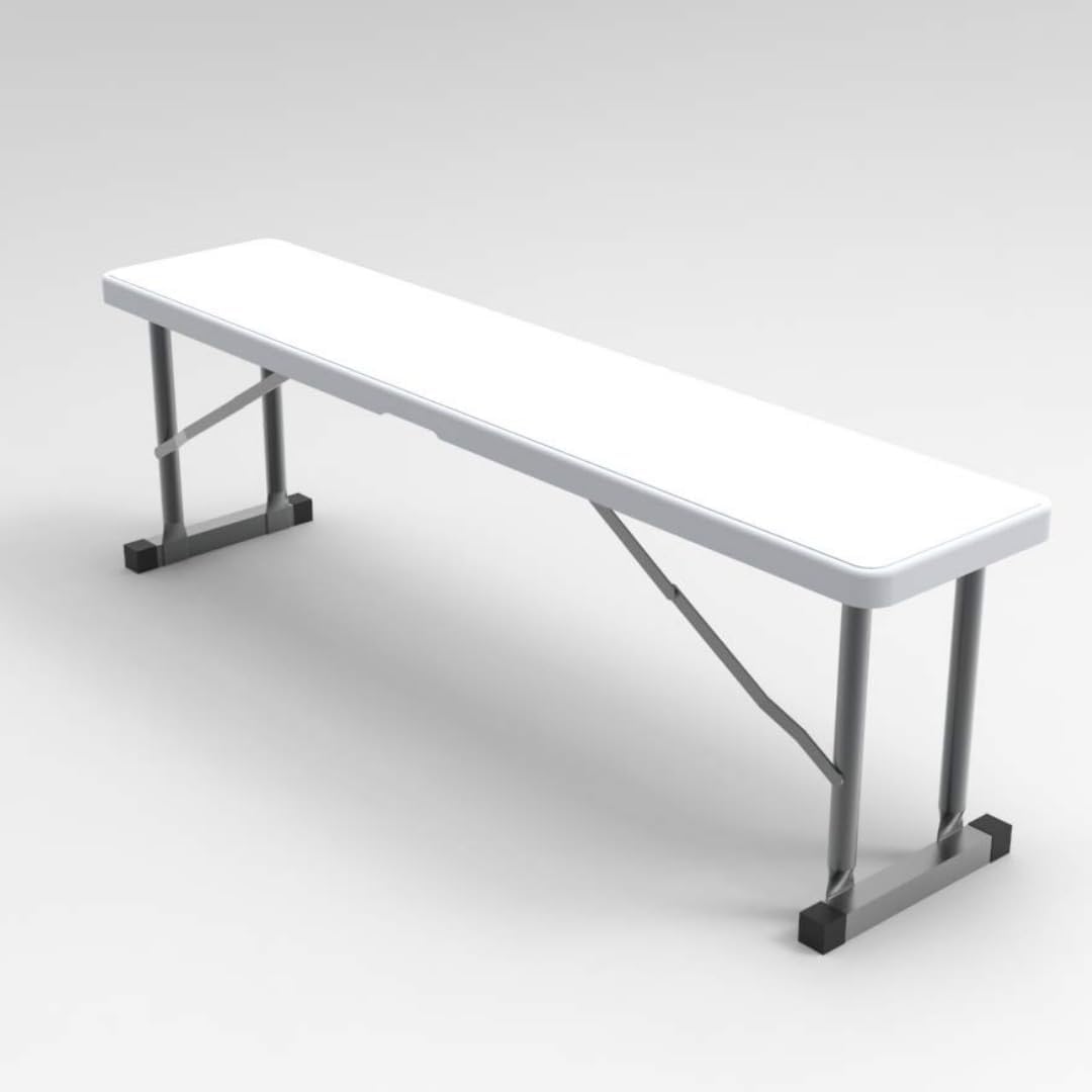 2.75ft Plastic Folding Bench – Lightweight and Portable White Resin with Durable Steel Frame, 33”x8”x16” - (Pack of 1, White, 2.75 Feet)