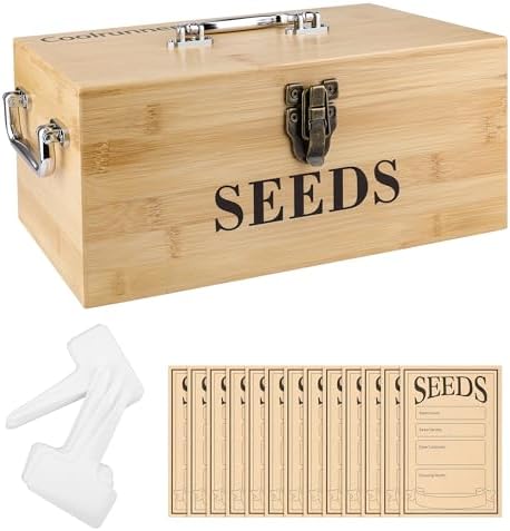 Coolrunner Wood Seed Saving Box, Seed Storage Organizer Case