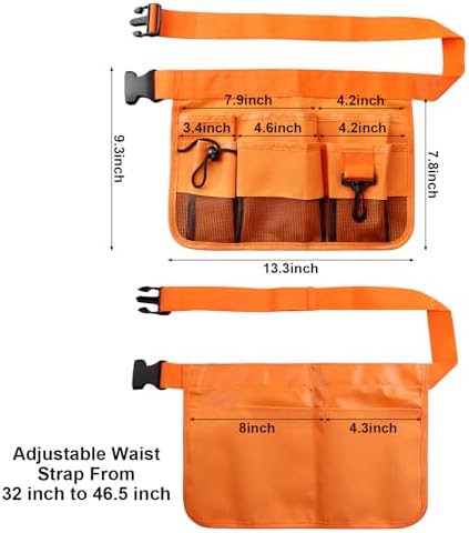 Gardening Tool Waist Bag Belt Heavy Duty Oxford Tool Apron with 7 Pockets of Different Sizes and Depth (Orange)