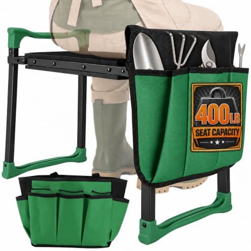 Foldable Garden Kneeler and Seat, 400 lb Capacity, 2 Tool Pouches