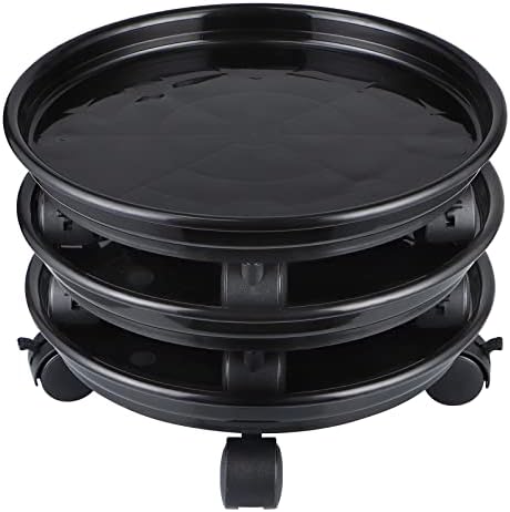 Skelang Plant Caddy, 11.8" Plant Stand, Round Plant Pallet Pot with Lock Wheels, Rolling Tray Planter Trolley Casters, Moving Plant Pot Saucer for Patio, Garden, Indoor, Pack of 3