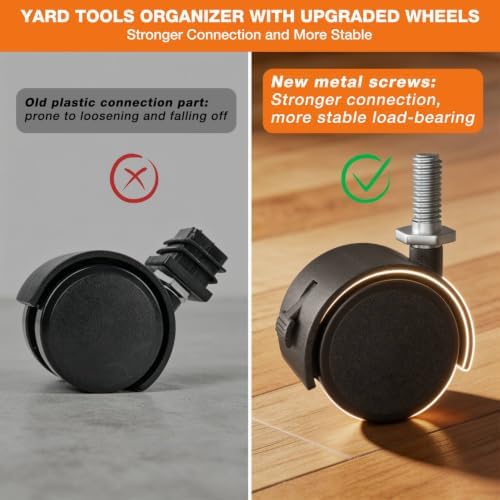 Garden Tool Organizer with Wheels, Yard Tool Rack with 3 Side Hooks Holds Up to 40Pcs Long-Handled Tools Garden Tool Rack Metal Garage Tool Storage for Garage Yard Patio Shed Organization
