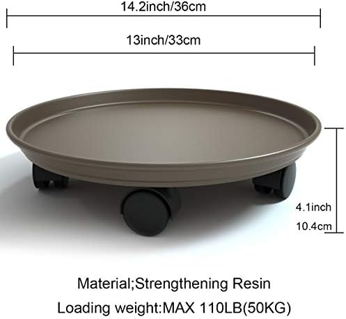 Plant Caddy with Wheels 14 Inch - 4 Pack Plant Caddy on Wheels Heavy Duty,Plant Stand with Wheels,Plant Dolly Plant Tray with Wheels Planter Caddies Indoor/Outdoor, Brown