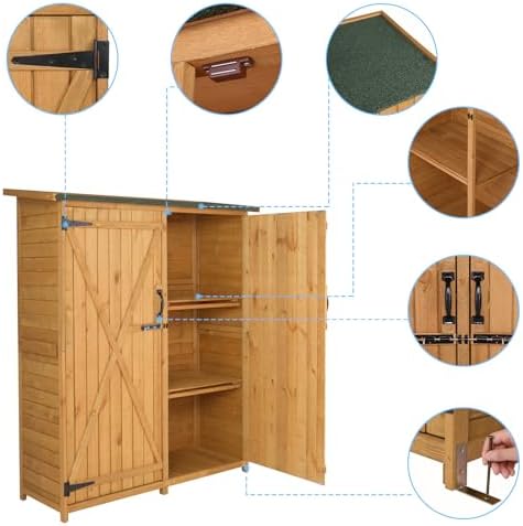 Outvita Outdoor Storage Cabinet with Waterproof Roof for Yard, Natural