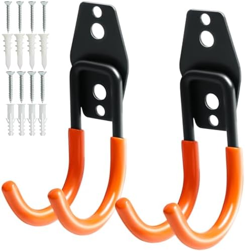 Heavy Duty Garage Hooks for Hanging, 2 Pack Metal Garage Organization Hooks, Garage Storage Hooks for Ladder Extension Cord Cable, Wall Mount Small Utility Hooks, Garden Tool Organizer/Hanger