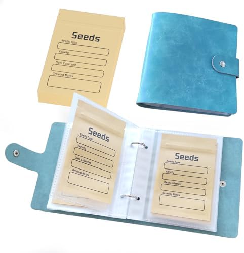 Seed Organizer Storage Binder with 50 PCS Resealable Seed Envelopes, Cyan