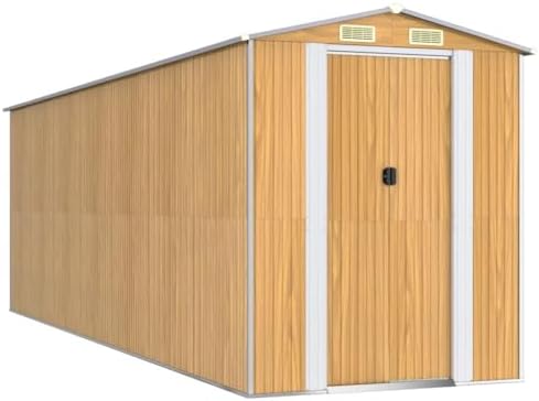 Light Brown Galvanized Steel Garden Shed 75.6x75.6x87.8 in Bike & Tool Outdoor Storage Shed with Ventilation & Double Sliding Doors for Backyard Patio