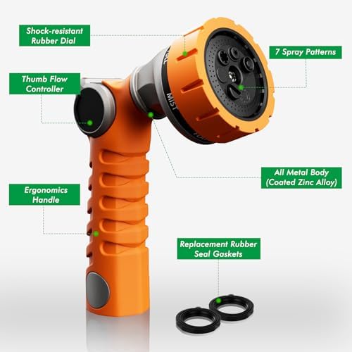 RESTMO Heavy Duty Hose Nozzle, Metal Garden Water Hose Sprayer