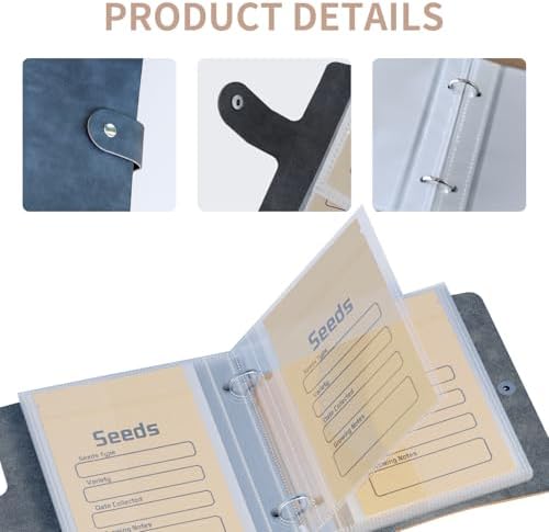 Seed Organizer Storage Binder with 50 PCS Resealable Seed Envelopes, Cyan