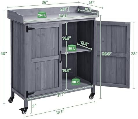 Topeakmart Potting Bench for Outside with Storage Cabinet & Metal Top,Gray