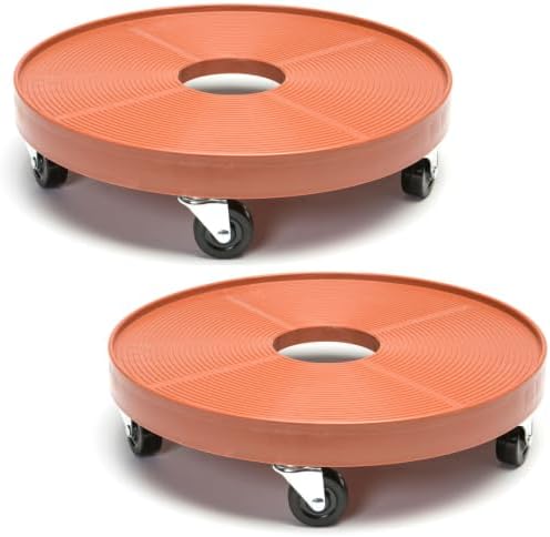 DeVaultEnterprises Devault 16 Inch Plant Dolly Multi-Pack, Heavy Duty Rolling Plant Caddy with Wheels for Large Pots and Planters, 500 lb Capacity, Made in USA (2, Terracotta/Hole)